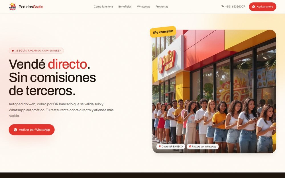 PedidosGratis: autopedido web con cobro por QR bancario